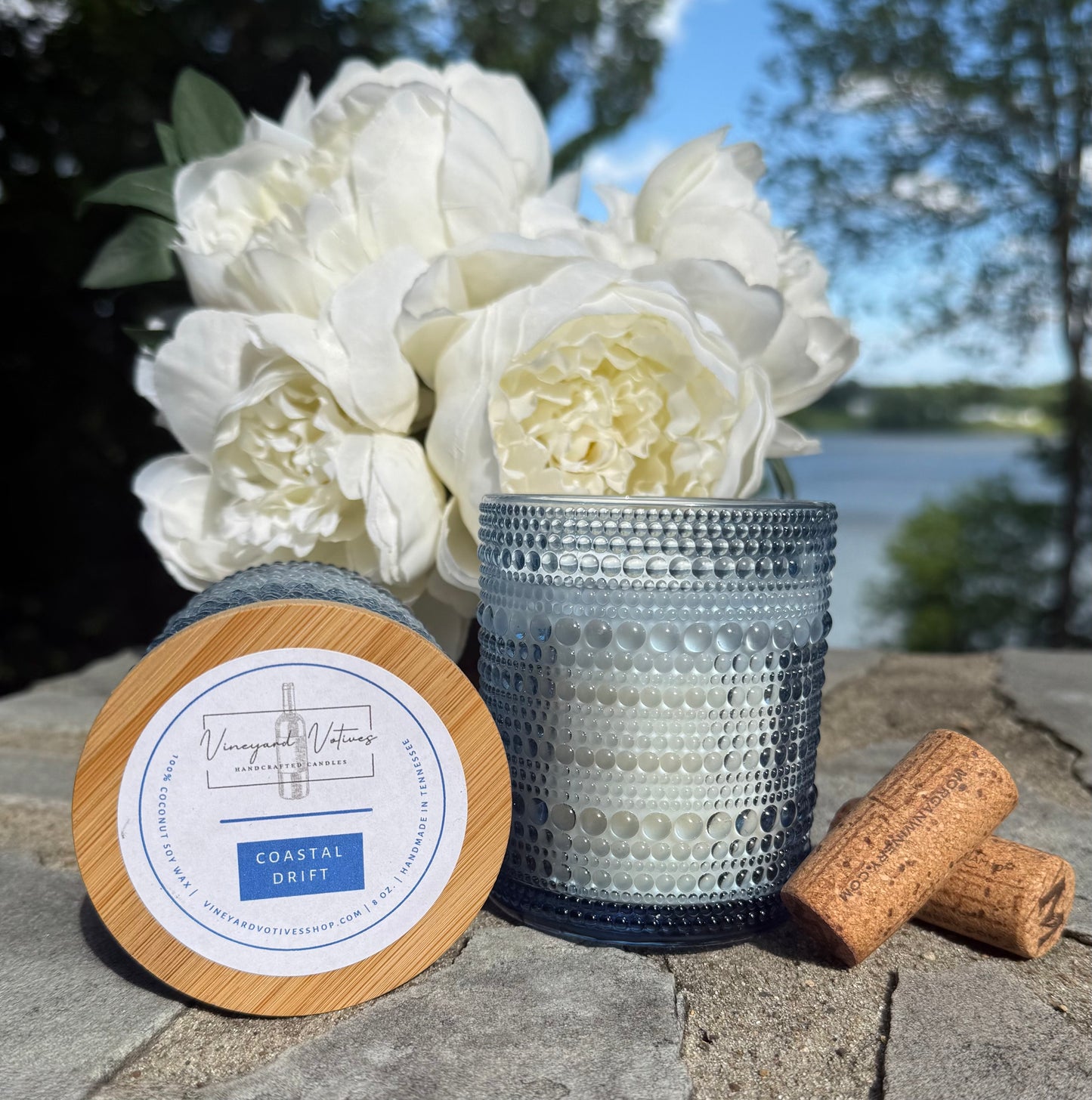8oz. Blue Bubble Candle with Bamboo Lid