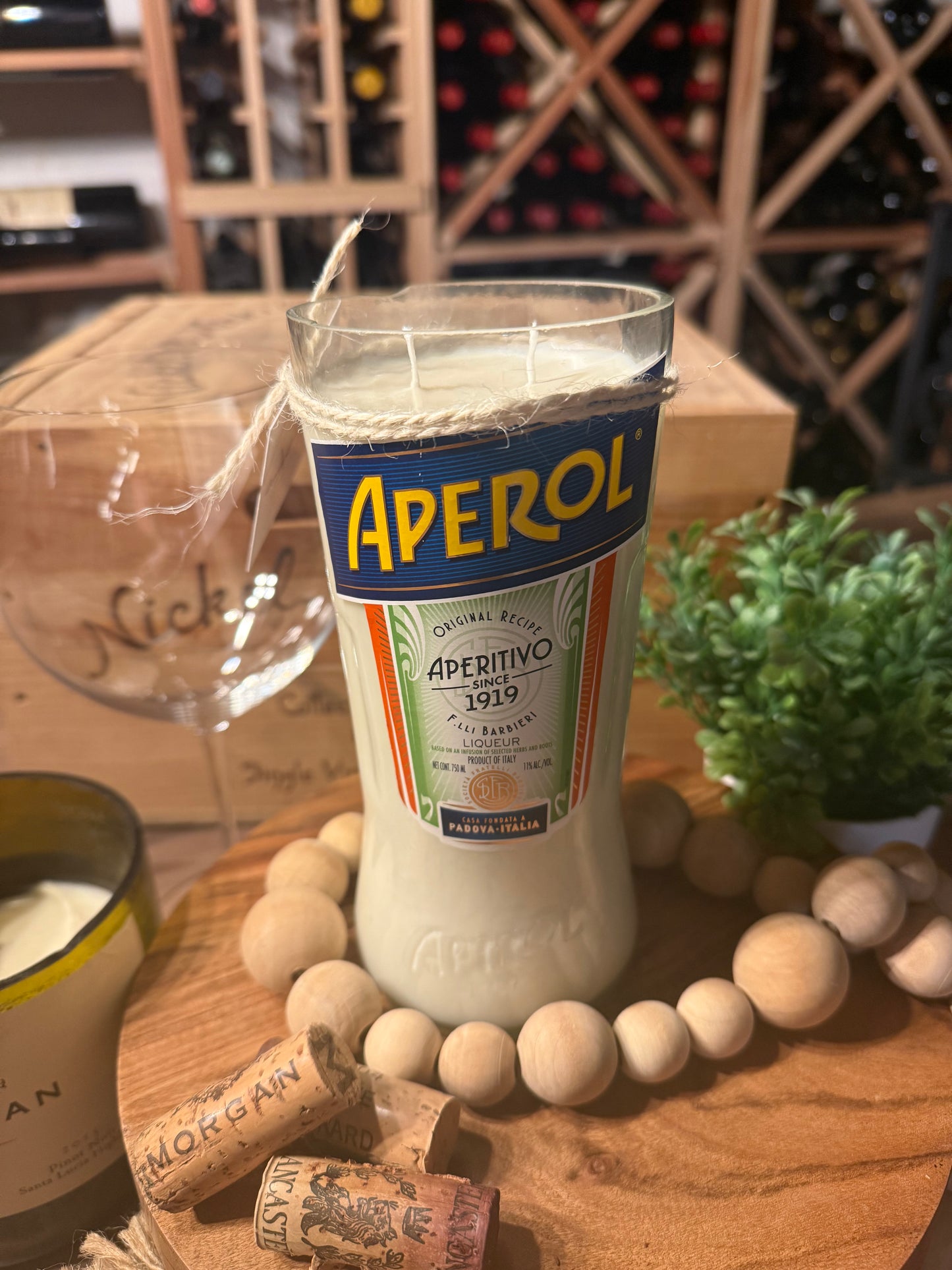 Recycled Alcohol Bottle Candle Aperol