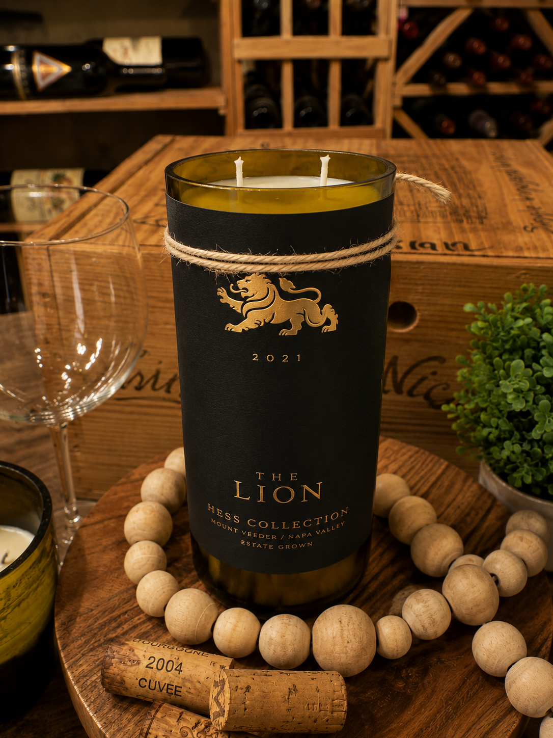 Hess The Lion Recycled Wine Bottle Candle