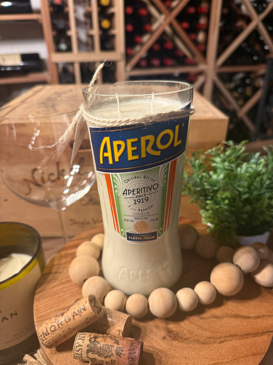 Aperol- Recycled Alcohol Bottle Candle
