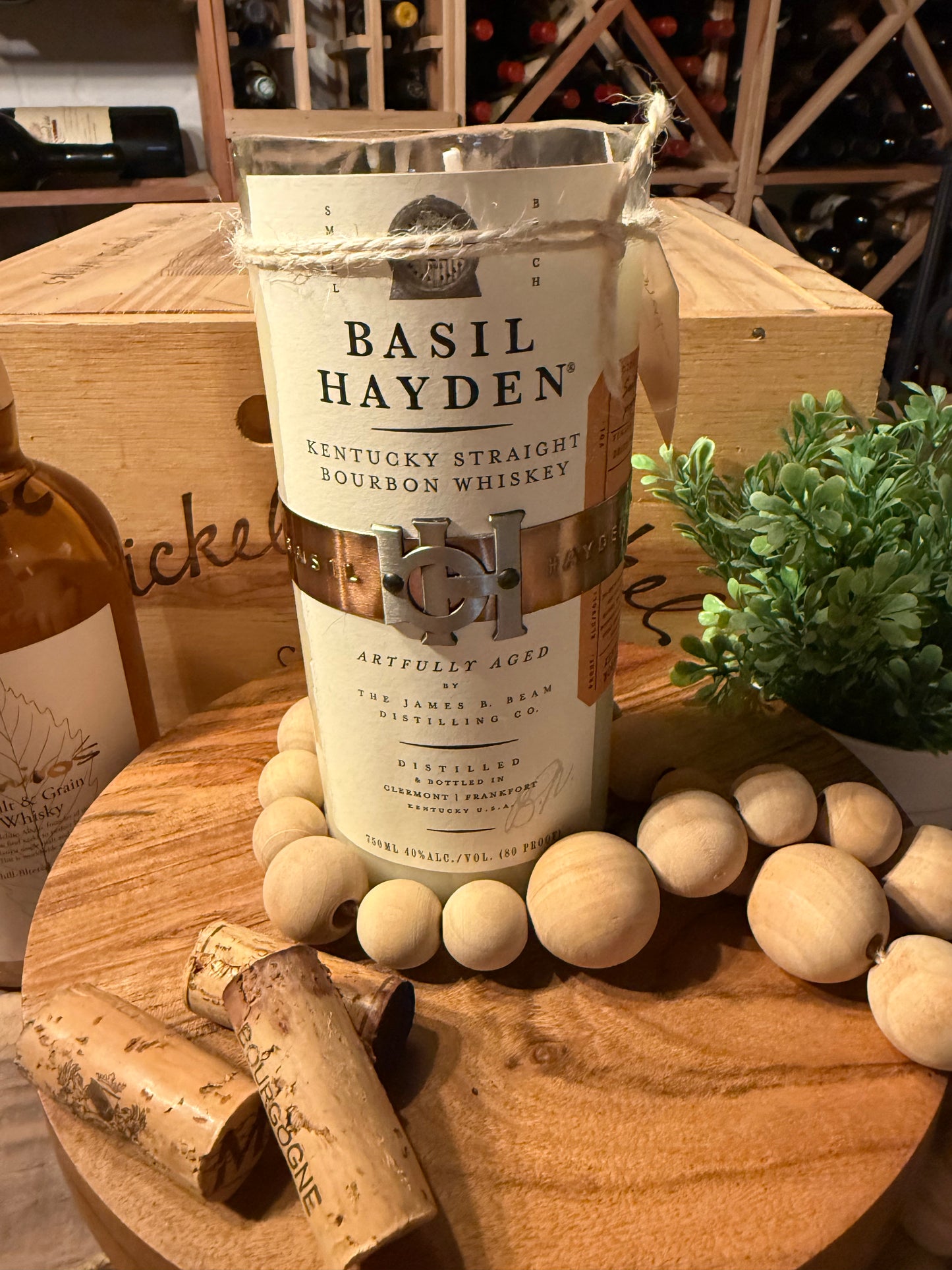Recycled Whiskey Bottle Candle Basil Hayden