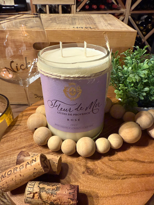 Recycled Wine Bottle Candle Fleur de Mer
