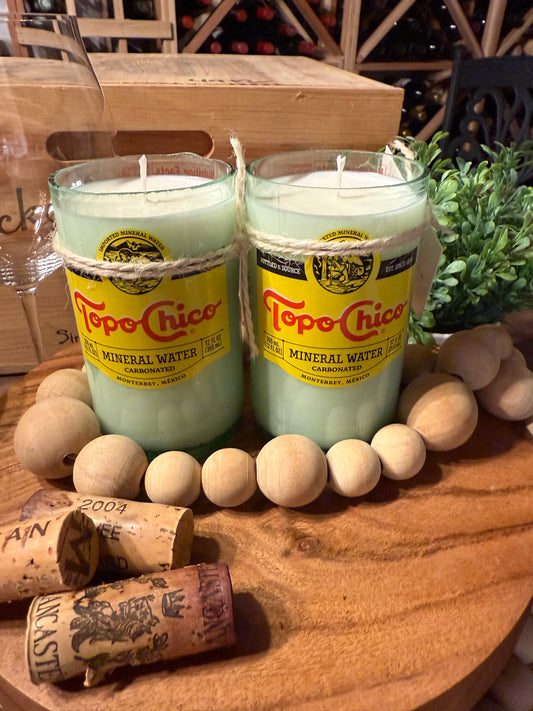 (2)Recycled Topo Chico Bottle Candles