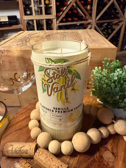 Stoli Vanilla-Recycled Alcohol Bottle Candle