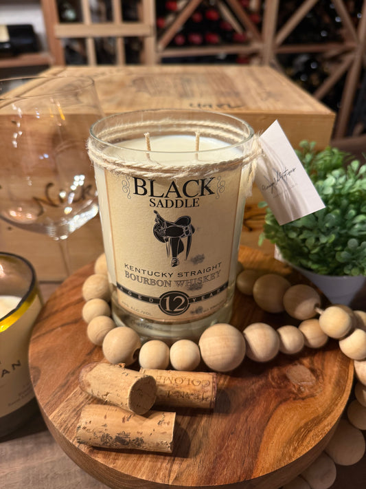Black Saddle- Recycled Bourbon Whiskey Bottle Candle